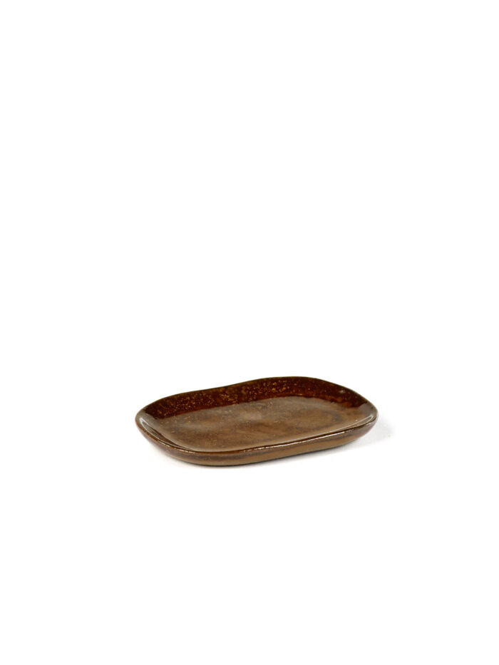 PLATE RECTANGULAR MERCI N°4  S 9,8x6,5 H0,7 OCRE/BROWN