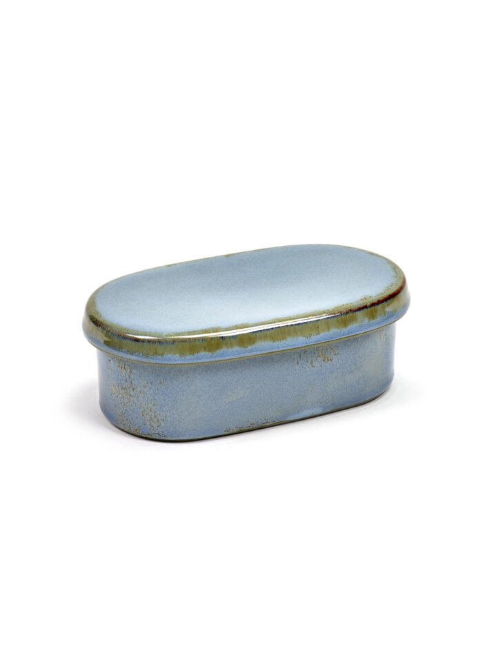 BUTTER DISH OVAL SMOKEY BLUE 14,5X8,5 H5