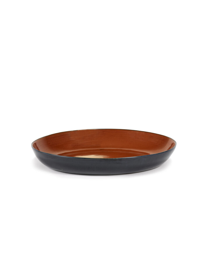 SERVING DISH OVAL L38 x W32 x H6 CM RUST / DARK BLUE