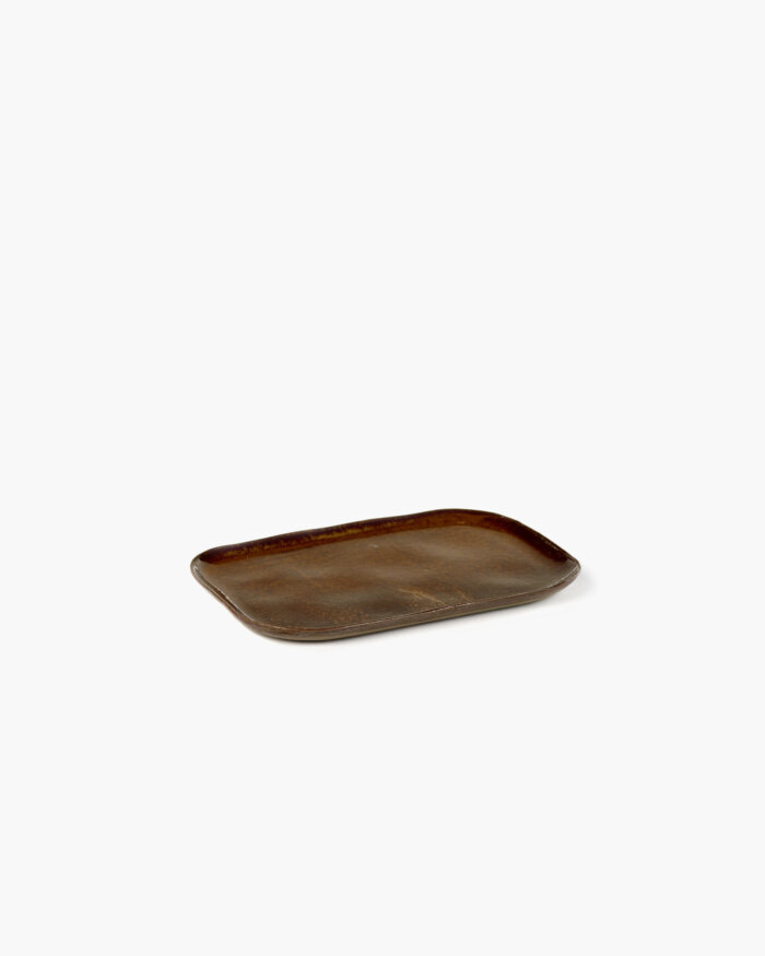 PLATE RECTANGULAR MERCI N°2 L 23x15 H1,4 OCRE/BROWN