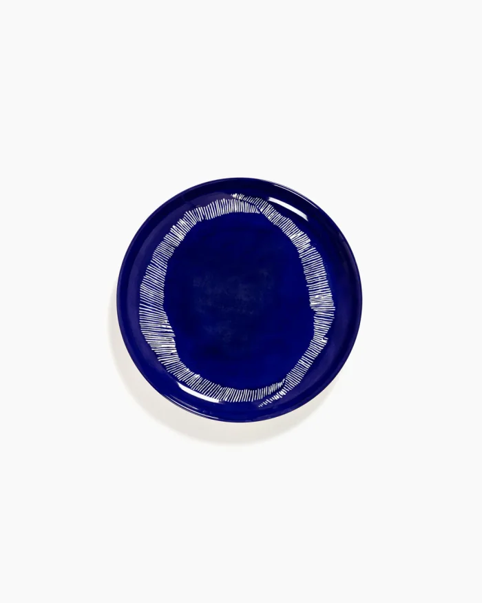PLATE FEAST M L22,5 x W22, x H2 CM LAPIS LAZULI SWIRL-STRIPES WHITE