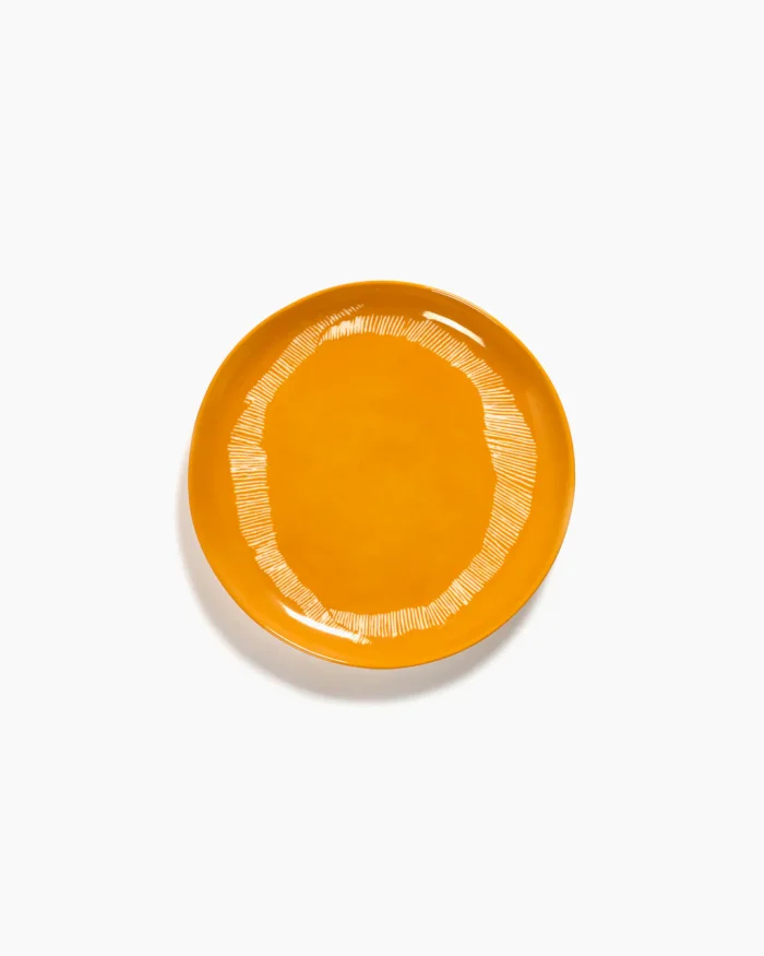 PLATE FEAST M L22,5 x W22,5 x H2 CM SUNNY YELLOW SWIRL-STRIPES WHITE