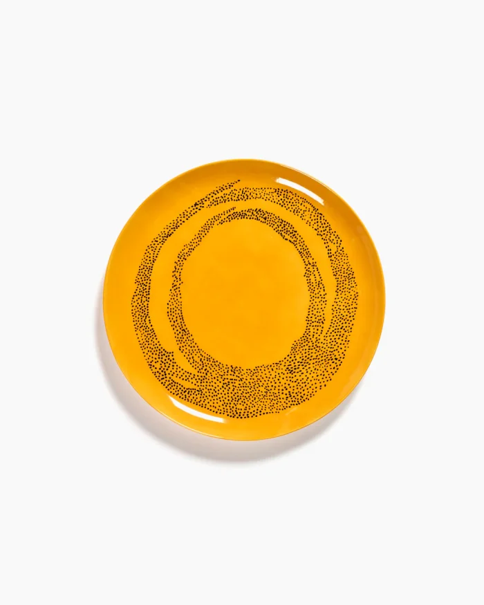 PLATE FEAST L L26,5 x W26,5 x H2 CM SUNNY YELLOW SWIRL-DOTS BLACK