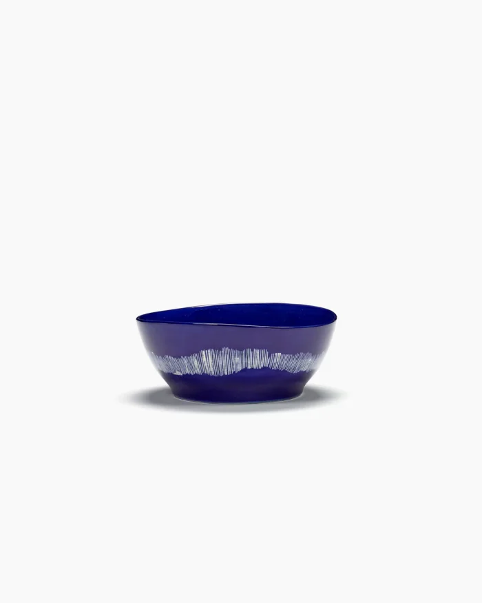 BOWL FEAST L L18 x W18 x H8 CM LAPIS LAZULI SWIRL-STRIPES WHITE