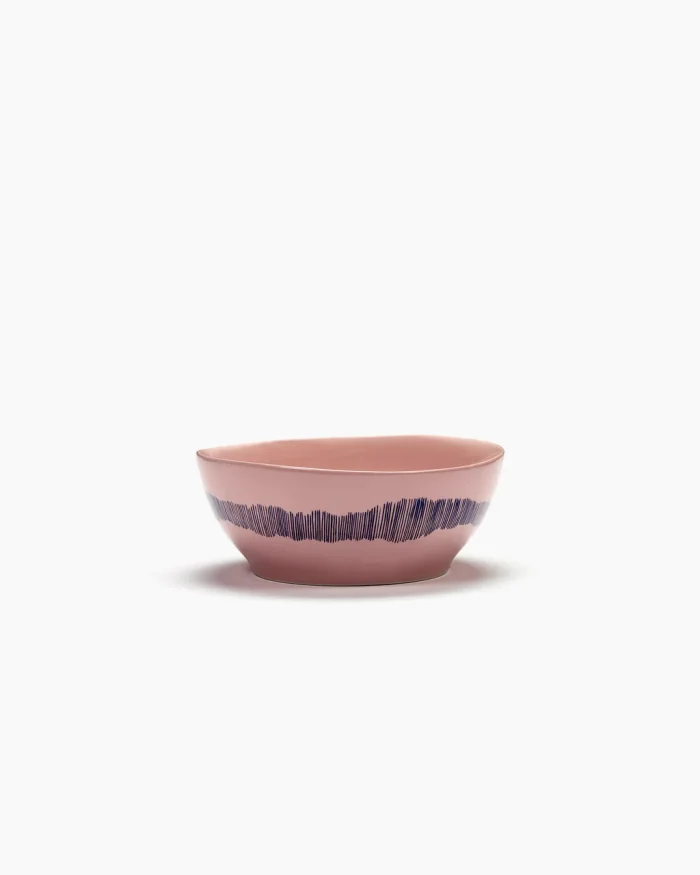 BOWL FEAST L L18 x W18 x H8 CM DELICIOUS PINK SWIRL-STRIPES BLUE