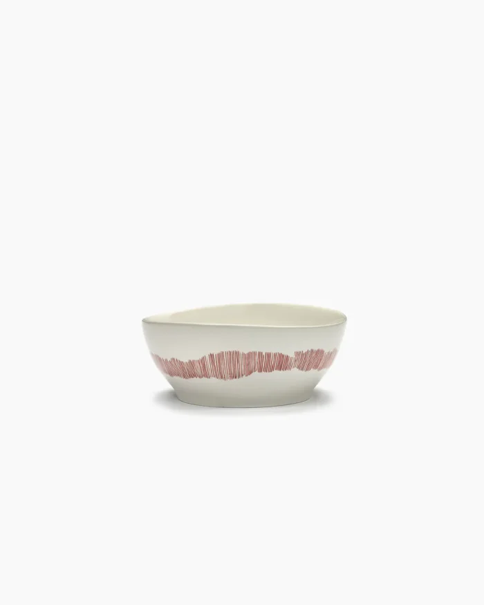 BOWL FEAST L L18 x W18 x H8 CM WHITE SWIRL-STRIPES RED