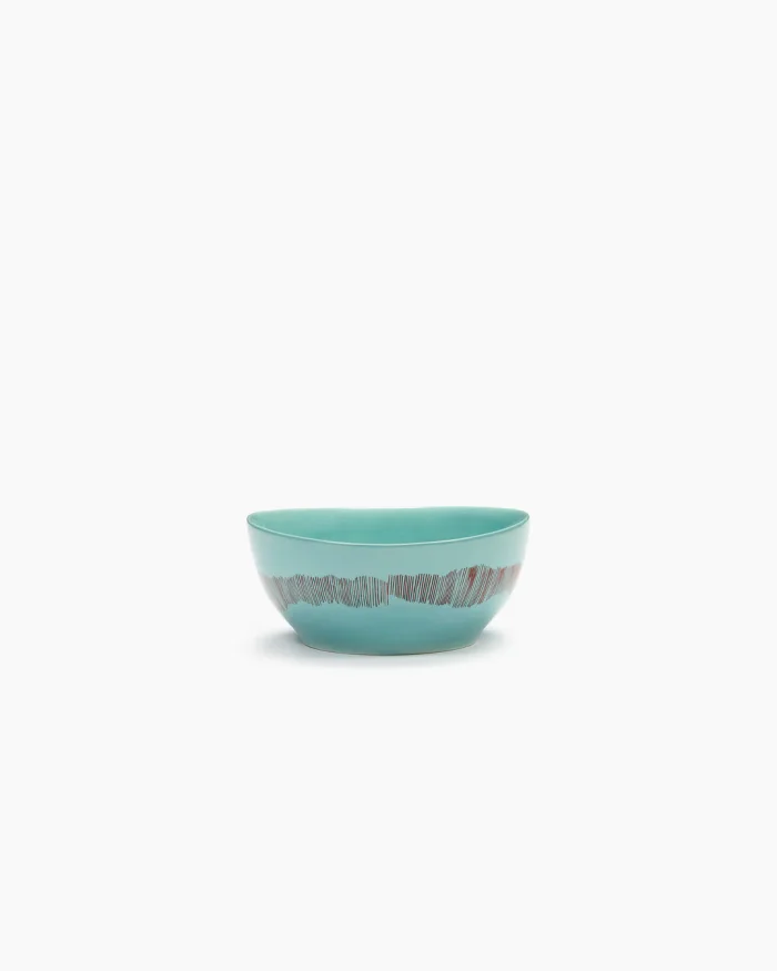 BOWL FEAST S L16 x W16 x H7,5 CM AZURE SWIRL-STRIPES RED