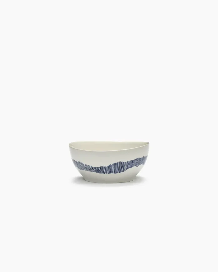 BOWL FEAST S L16 x W16 x H7,5 CM WHITE SWIRL-STRIPES BLUE