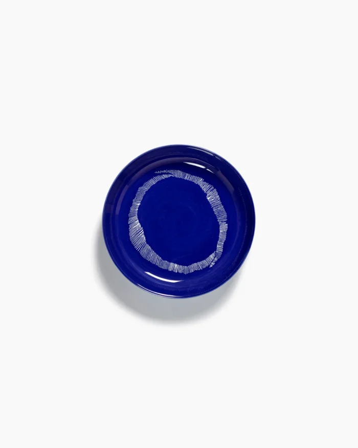 PLATE HIGH FEAST L22 x W22 x H4 CM LAPIS LAZULI SWIRL-STRIPES WHITE