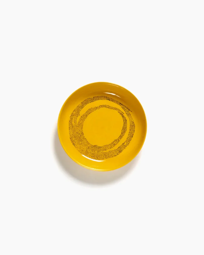 PLATE HIGH FEAST L22 x W22 x H4 CM SUNNY YELLOW SWIRL-DOTS BLACK