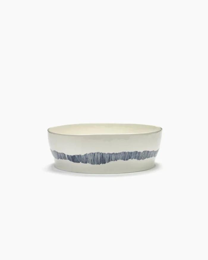 SALAD BOWL FEAST L28,5 x W28,5 x H9,5 CM WHITE SWIRL-STRIPES BLUE