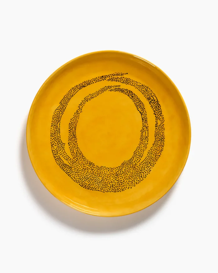 SERVING PLATE FEAST S L35 x W35 x H4 CM SUNNY YELLOW SWIRL-DOTS BLACK
