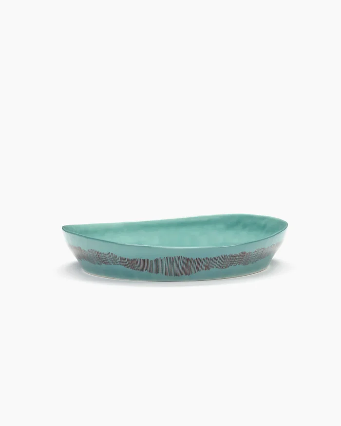 SERVING PLATE FEAST S L30 x W29,5 x H6 CM AZURE SWIRL-STRIPES RED