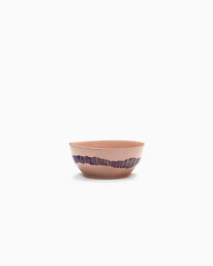 BOWL FEAST S L16 x W16 x H7,5 CM DELICIOUS PINK SWIRL-STRIPES BLUE
