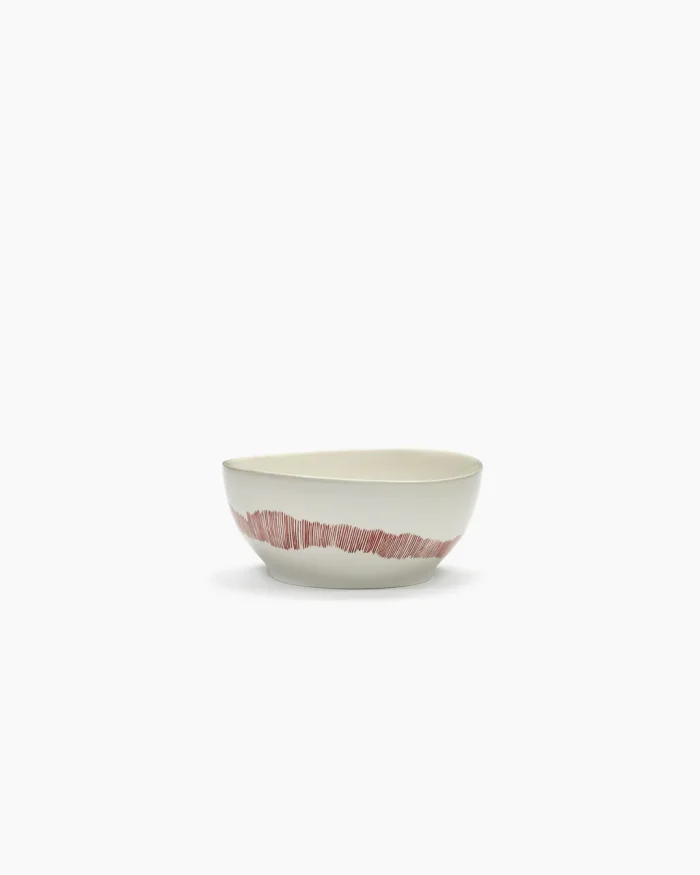BOWL FEAST S L16 x W16 x H7,5 CM WHITE SWIRL-STRIPES RED