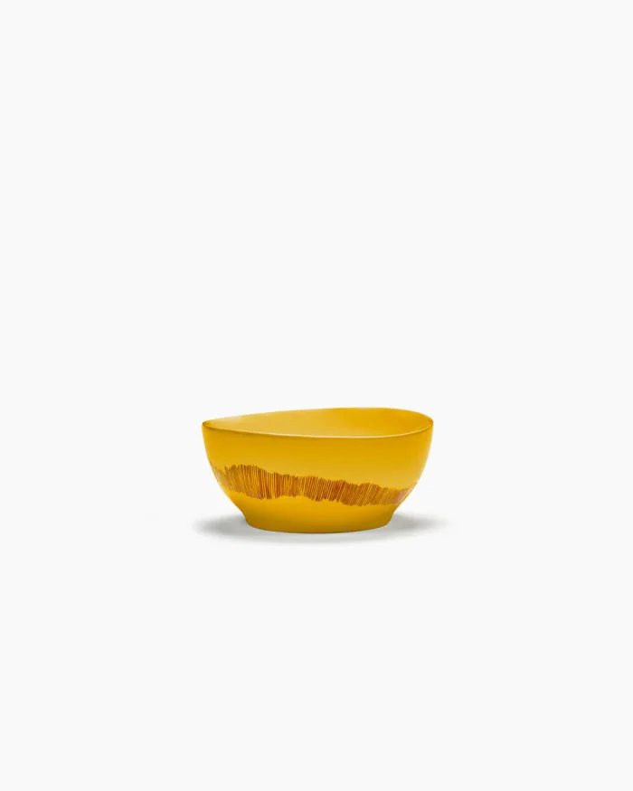 BOWL FEAST S L16 x W16 x H7,5 CM SUNNY YELLOW SWIRL-STRIPES RED