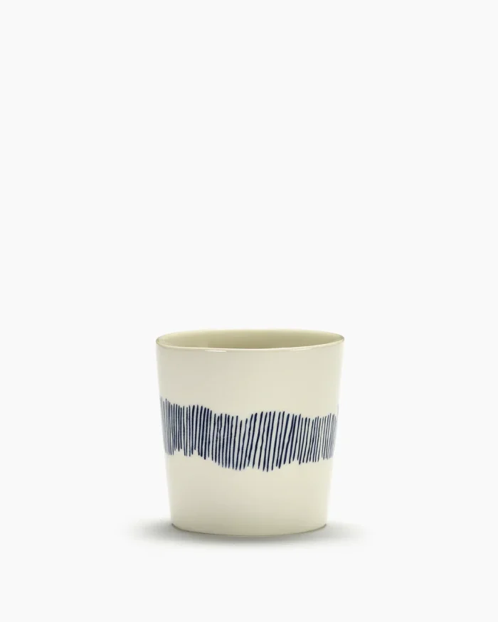 COFFEE CUP FEAST 25 CL WHITE SWIRL-STRIPES BLUE