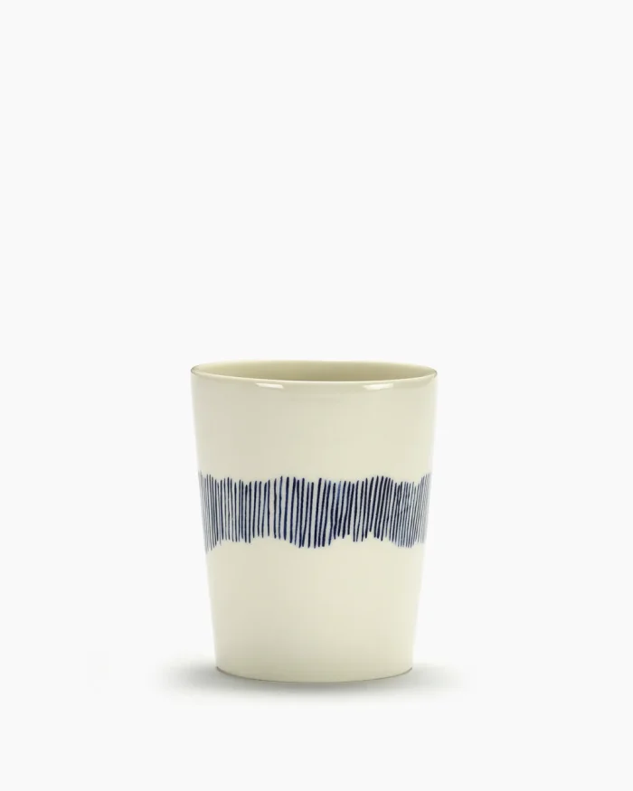 TEA CUP FEAST 33 CL WHITE SWIRL-STRIPES BLUE